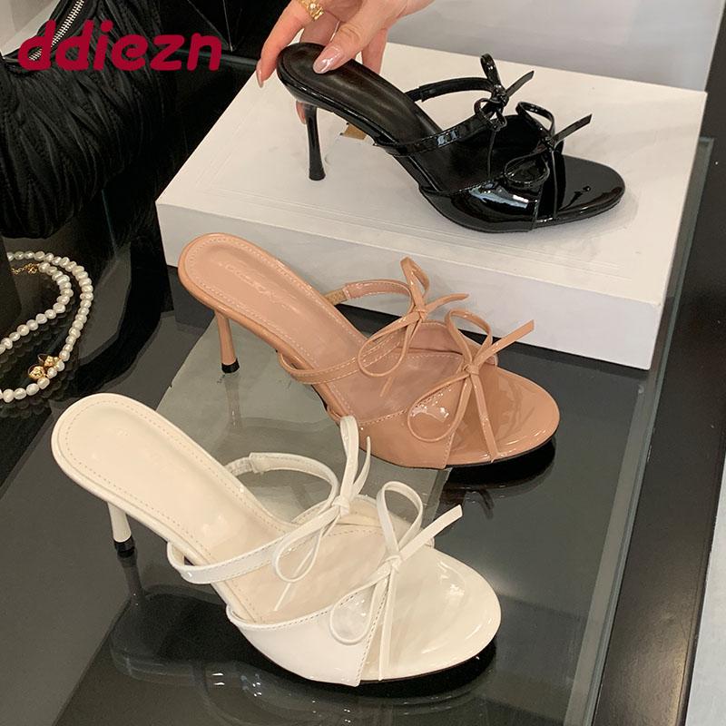 Fashion Fashion Butterfly-Knot Ladies Heels Pumps Slides Shoes Spring Summer Round Toe Elegant Women High Heels Shoes Female Sandals