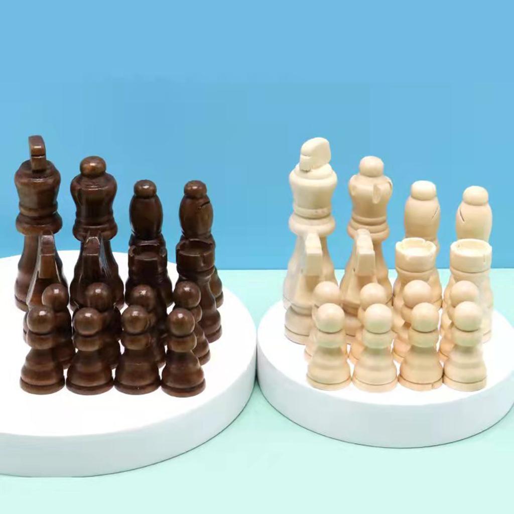 32 Pcs Wooden Chess Pieces Portable International Chess Pieces Tournament Chess Figures Hand Carved Wood Chessmen