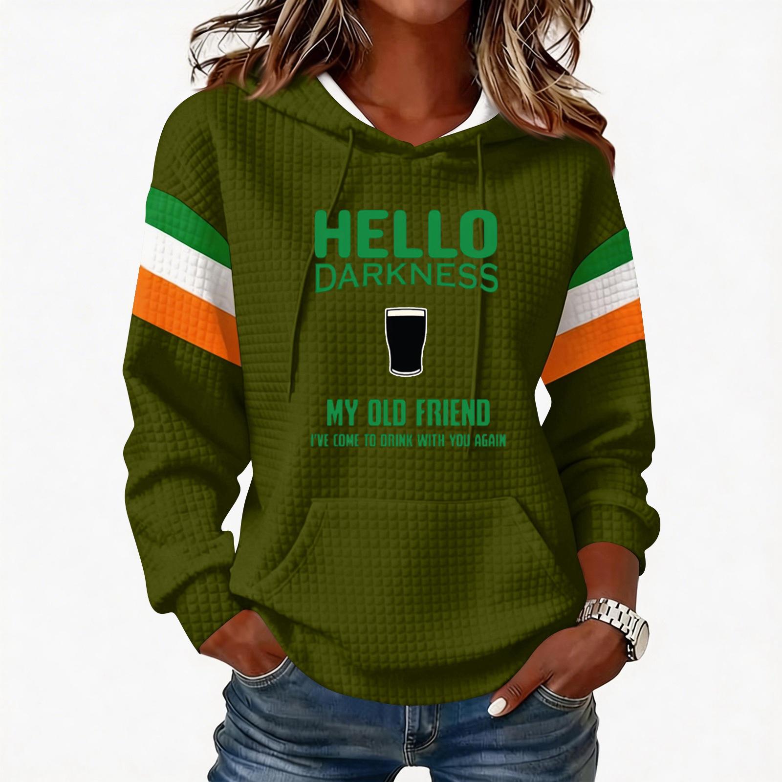 Women s Fashion Lightweight Long-Sleeved Pullover Hoodie with Pockets and Print L армия зеленый 2190₽