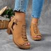 Women Summer Elegant Sandals Thick Heel Wedge Chunky High Heels Open Toe Hollow Cross Bundled Wedding Versatile Shoes