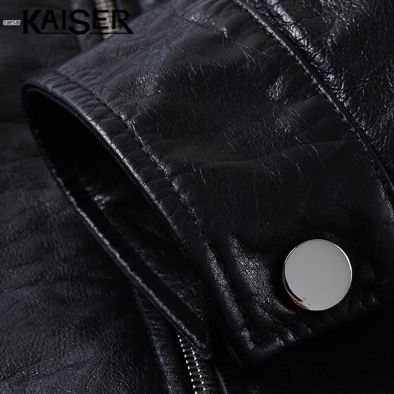 KAISER Men's Turn-Down Collar Oil Wax Cowhide Leather Jacket