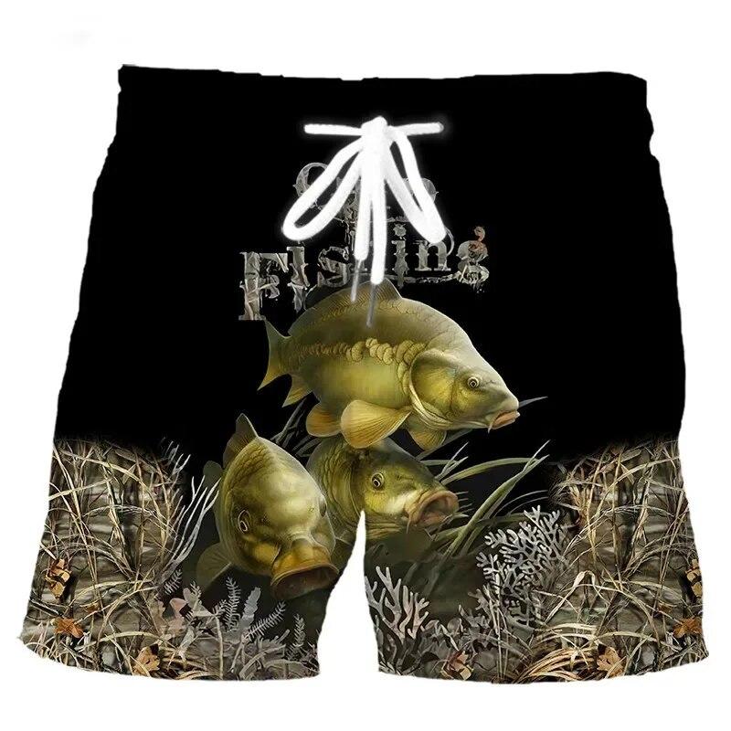 Men's Fishing Shorts Summer 3d Fish Printed Beach Fashion Casual Mens Shorts Men's Comfortable and Breathable Drawstring Shorts