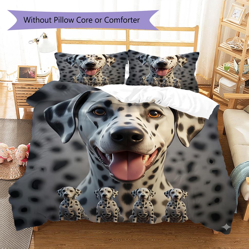 Tibetan Mastiff Dalmatian Pattern Bedding Quilt Set Quilt Cover Pillowcase Home Decoration Gift (1 * Duvet Cover + 2 * Pillowcase, Without Core)