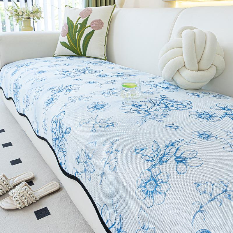 New Summer Cool Sofa Seat Cushion One Piece Straight Row Sofa Cover Summer Ice Silk Special-Shaped Sofa Cushion