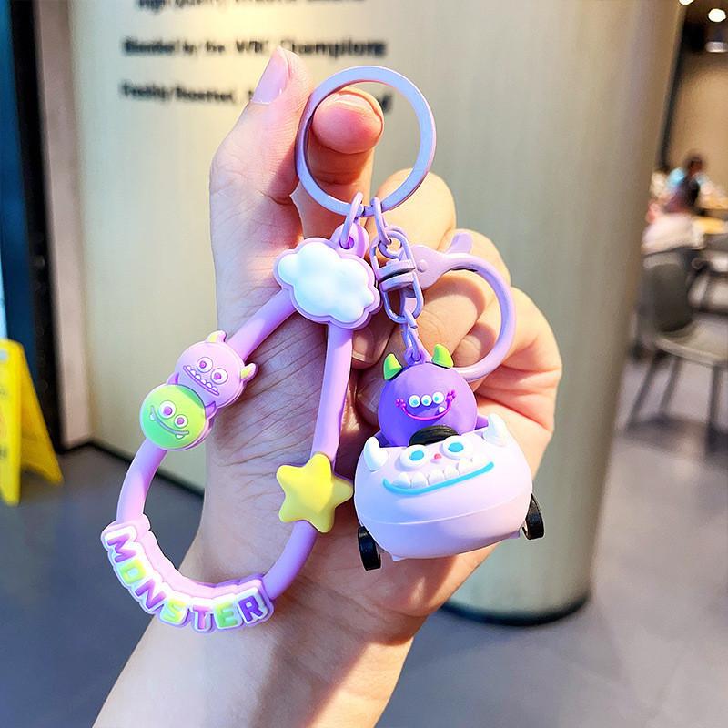 Cute Creative Car Keychain Gift Colorful Monster Keyring For Birthdays And Holidays