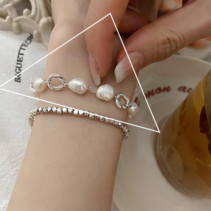 PANJBJ 925 Sterling Silver Double Layer Pearl Bracelet for Women Girl Design Bead Korean Sweet Jewelry Dropshipping