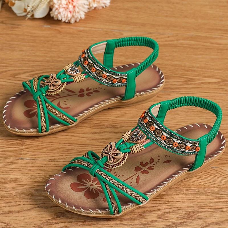 Módní dámské sandály bohémského stylu dámské ploché sandály léto 2025 Sandalias De Mujer Nové letní boty žena letní obuv dámská
