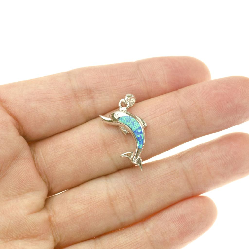 BreezyIsland Sterling Silver 925 Pendant [Opal Dolphin] A Lucky Charm That Brings Good Fortune with the Beautiful Sparkle of Opal.