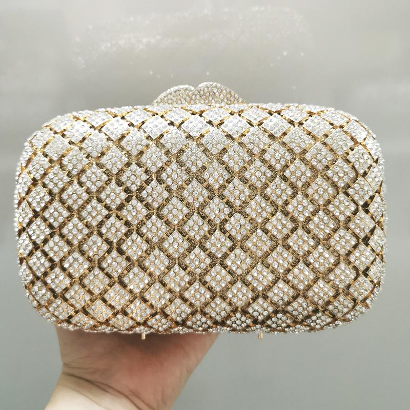 

WHTUOHENG White Rhinestone Evening Purses Crystal Clutches Gold Metal Bridal Wedding Handbags Ladies Clutches Party Purses 19cmX12cmX7cm