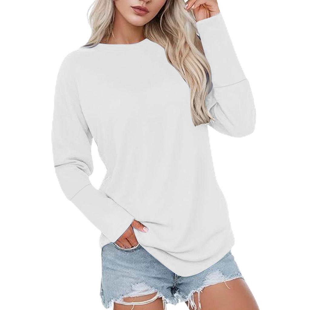 Damenmode Langarm Einfarbig Rundhals Lässiges Sweatshirt-Oberteil