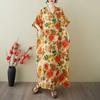 Women's Vintage Long Dress with Cotton and Linen Patterns