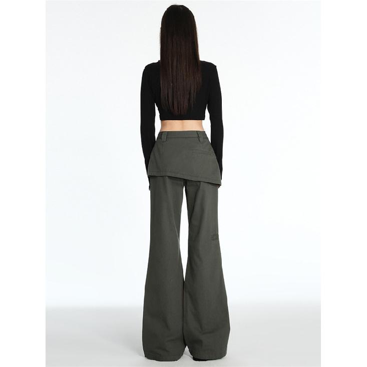 Autumn American Retro Fake Two Piece Design Slightly Spicy Casual Pants Women'S Loose Floor Pants