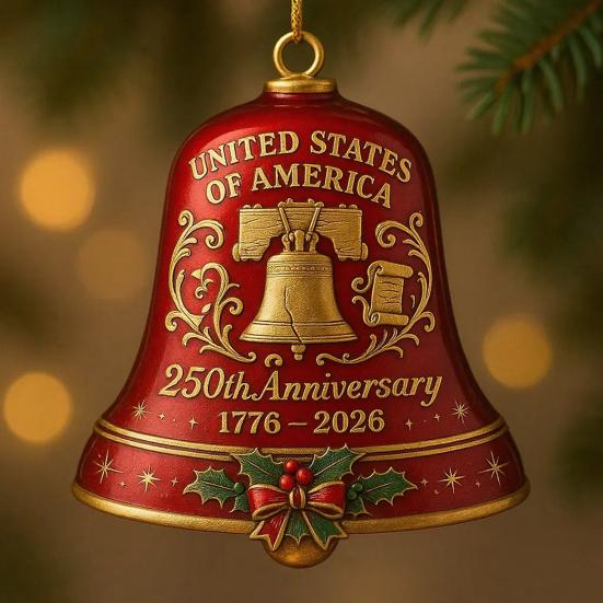 United States 250th Anniversary Bell Ornament Patriotic Commemorative Doorbell Xmas Tree Hanging Decoration for Home Garden Decor