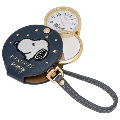 Fieldwork Analog Pocket Watch with Magnifying Snoopy Felt Navy Women's Glass, 2.5x Magnification, Strap, Blue, PNT050-3