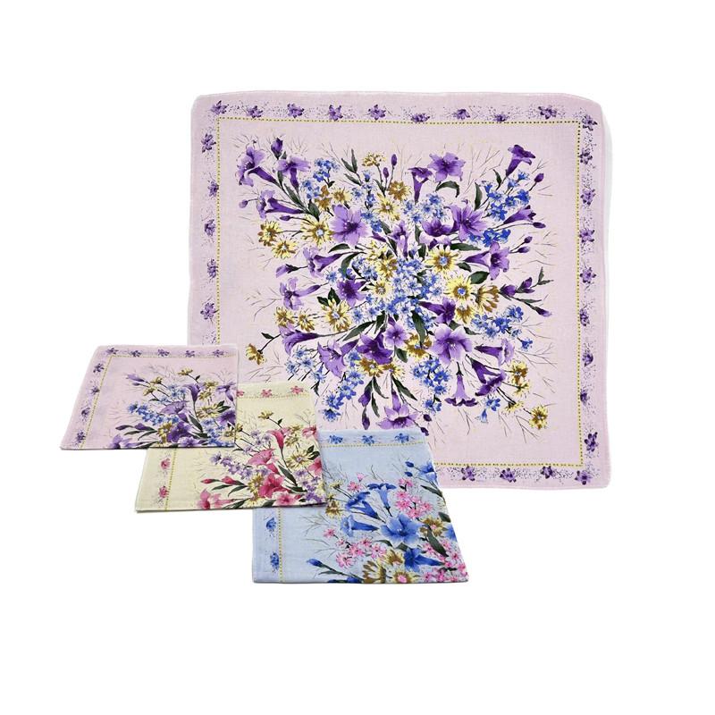 3Pcs 43x43cm 100% Cotton Women Handkerchiefs Colorful Flower Printed Portable Hankies Square Scarf Wedding Party Gift