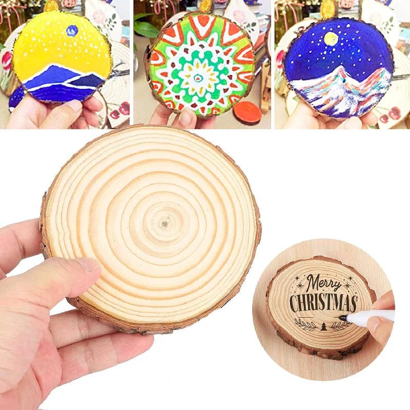 10Pcs Natural Pine round Unfinished Wood Slices 12-14cm with Tree Bark for DIY Crafts Wedding Party Painting Log Discs