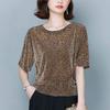 Bright silk T-shirt women's short-sleeved top summer new large size loose belly cover bright silk bottoming leopard print shirt