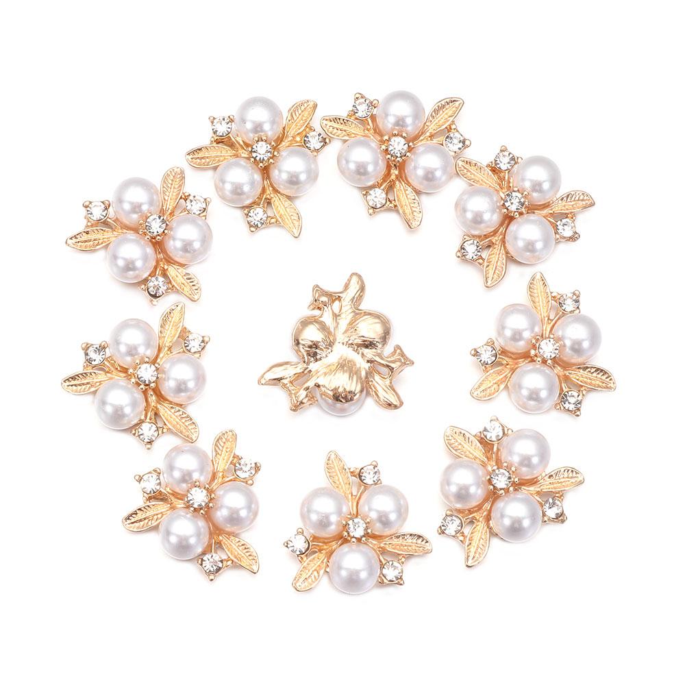 10PCS Pearl Flower Rhinestone Buttons For Hair Pins Clothing Decoration Vintage Buttons DIY Crafts Apparel Sewing Accessories