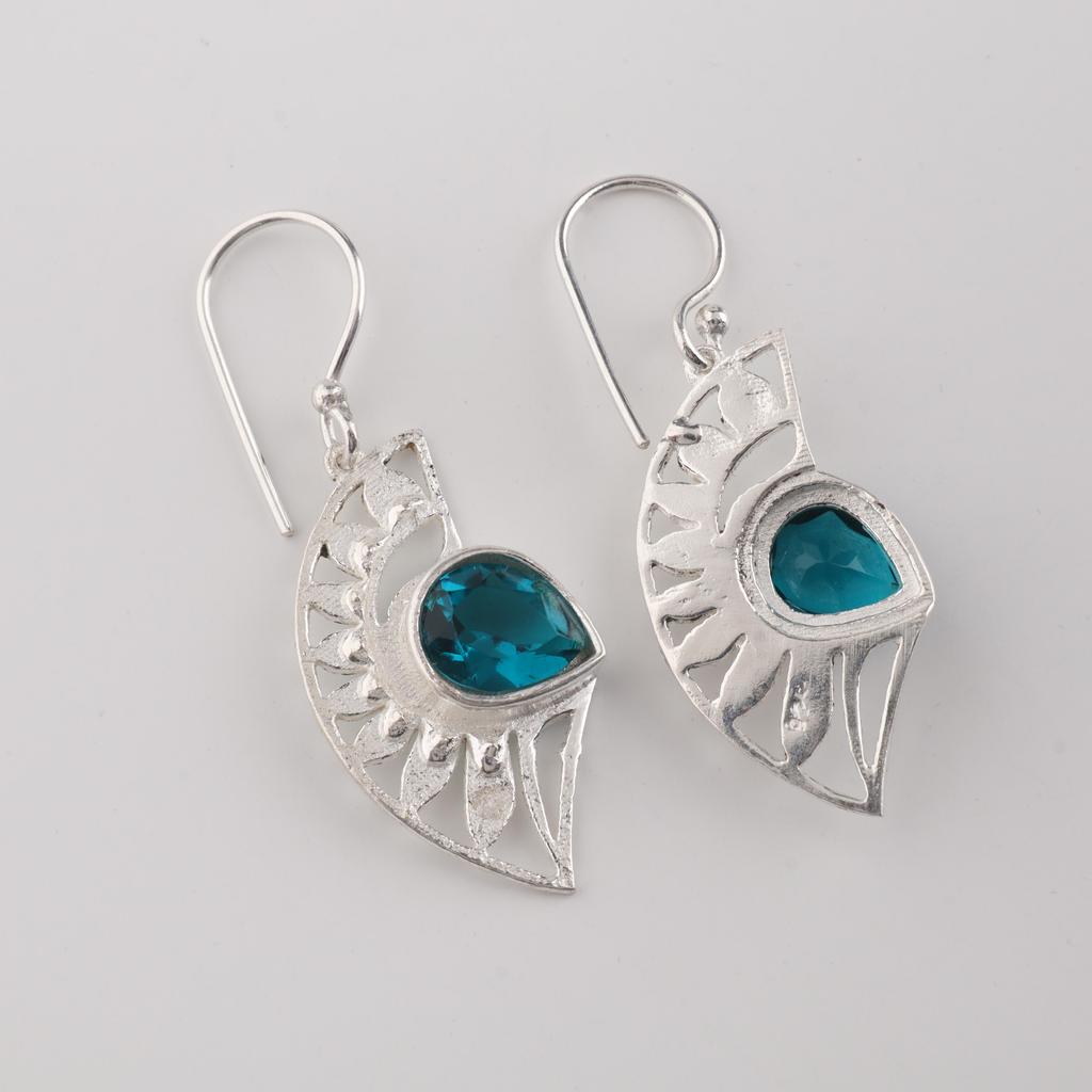 Blue Apatite Gemstone 925 Sterling Silver Women Jewelry Elegant Earring 1.5" For Anniversary Gift CE-26-10