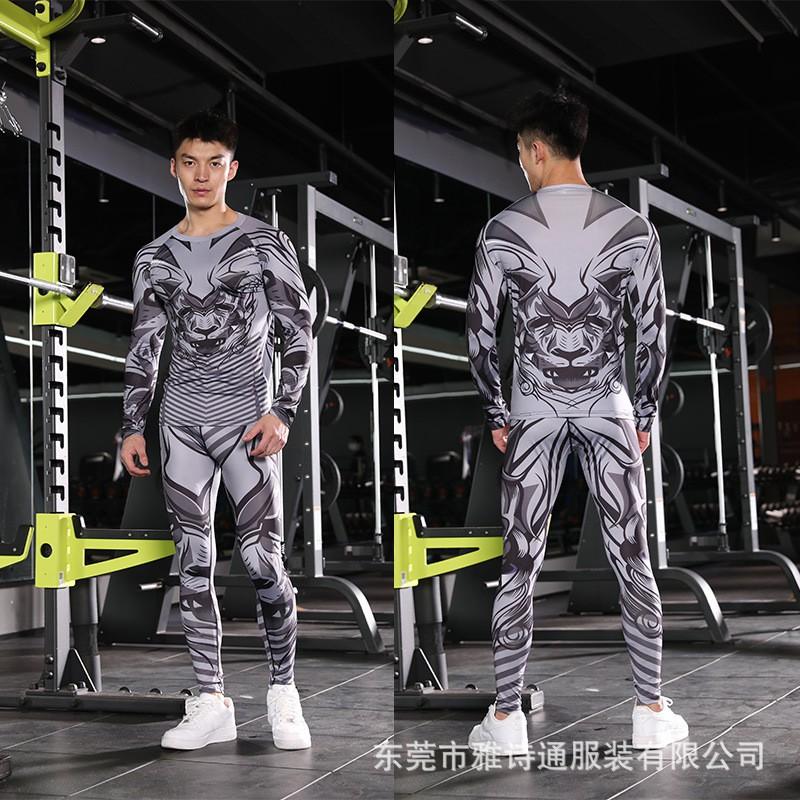 Mens Long Sleeve Sports Set Compression Quick Dry Gym Fitness Running Workout Outfit