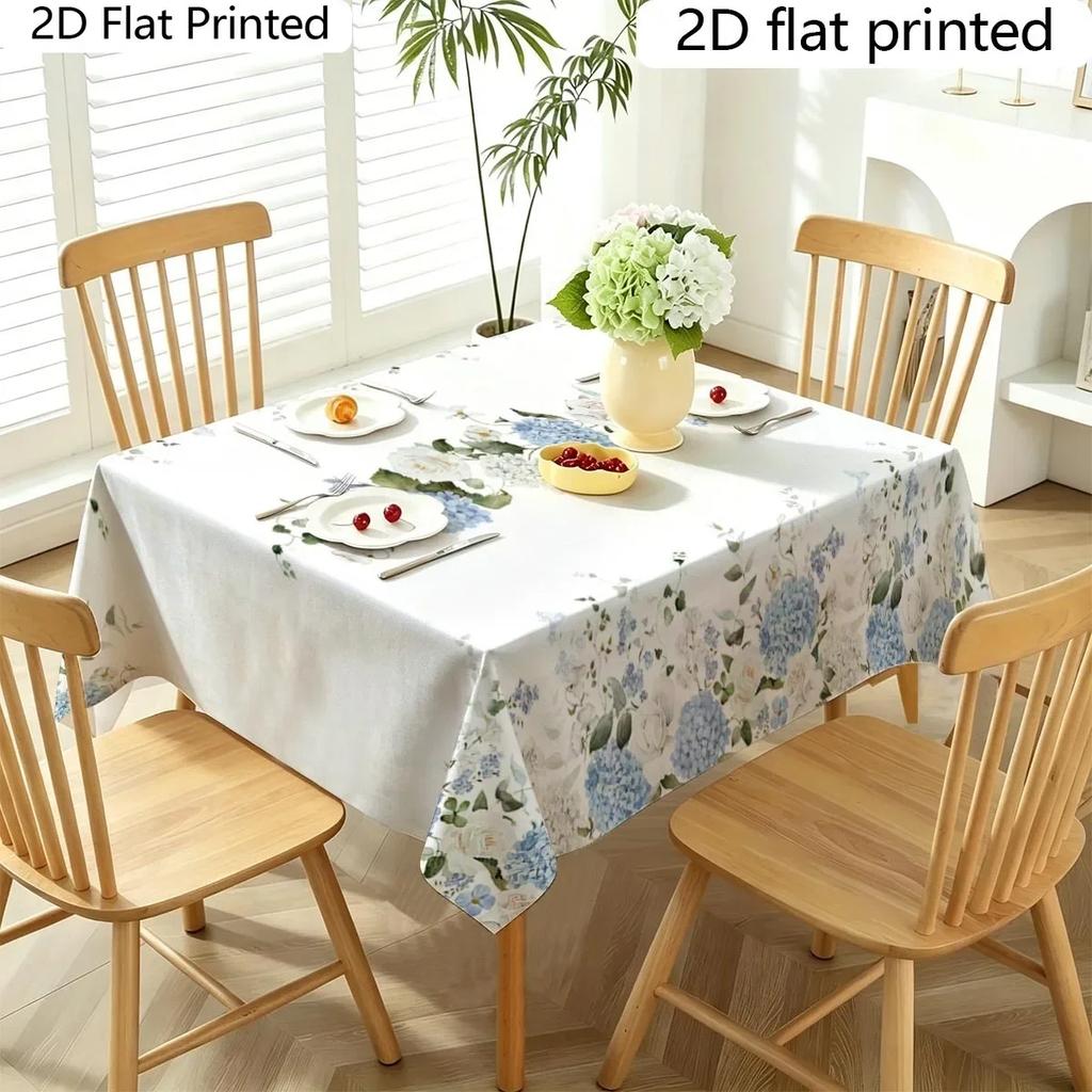 1. PC tablecloth 2D flat - Blue and white hydrangea rose floral tablecloth - Polyester fiber, high-quality and durableyzb