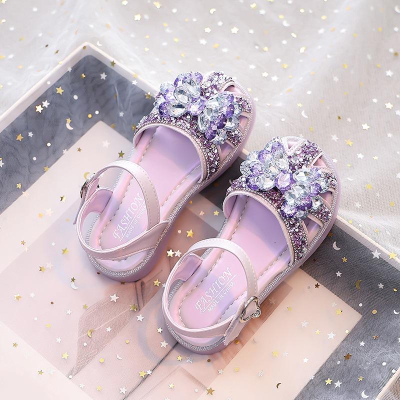 Kids Little Girls Princess Closed Toe Soft Sole Rhinestone Summer Sandals