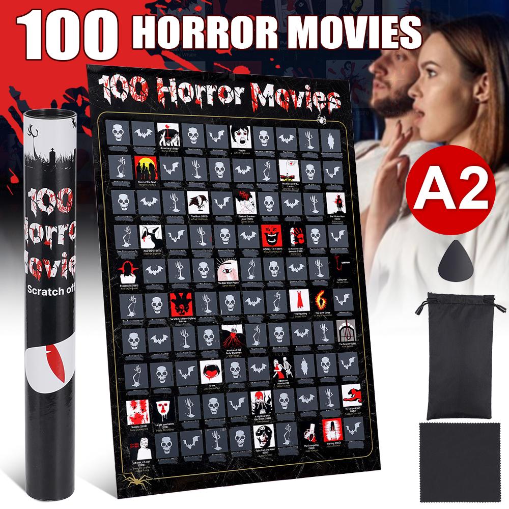 100 mixed horror movie scratch-off posters hangings decorative paintings stress-relieving fun decorations  Halloween party games