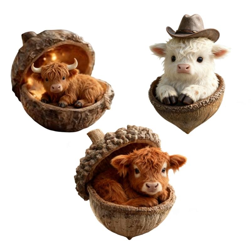2D Acrylic Highlands Cow Christmas Ornament Christmas Tree Ornament Farm Animal Decors Christmas Tree Hanging Decors