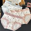 Autumn-Winter Baby Cotton Floral Girly Japanese Cute Mid-Waist Soft Women's Triangle Underwear