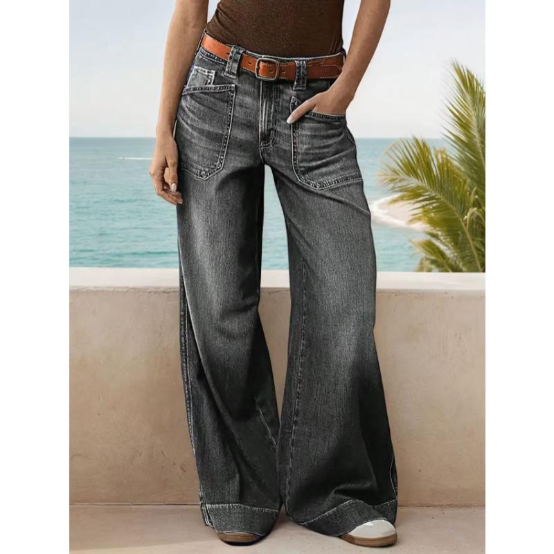 2026 New Women's Loose Fit Wide Leg Straight Jeans, Vintage Slimming Cropped Denim Pants for Casual Daily Wear