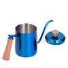 600ml Edelstahl Manueller Kaffeekocher Langer Schmaler Ausguss Aufgießkessel mit HolzgriffBlau