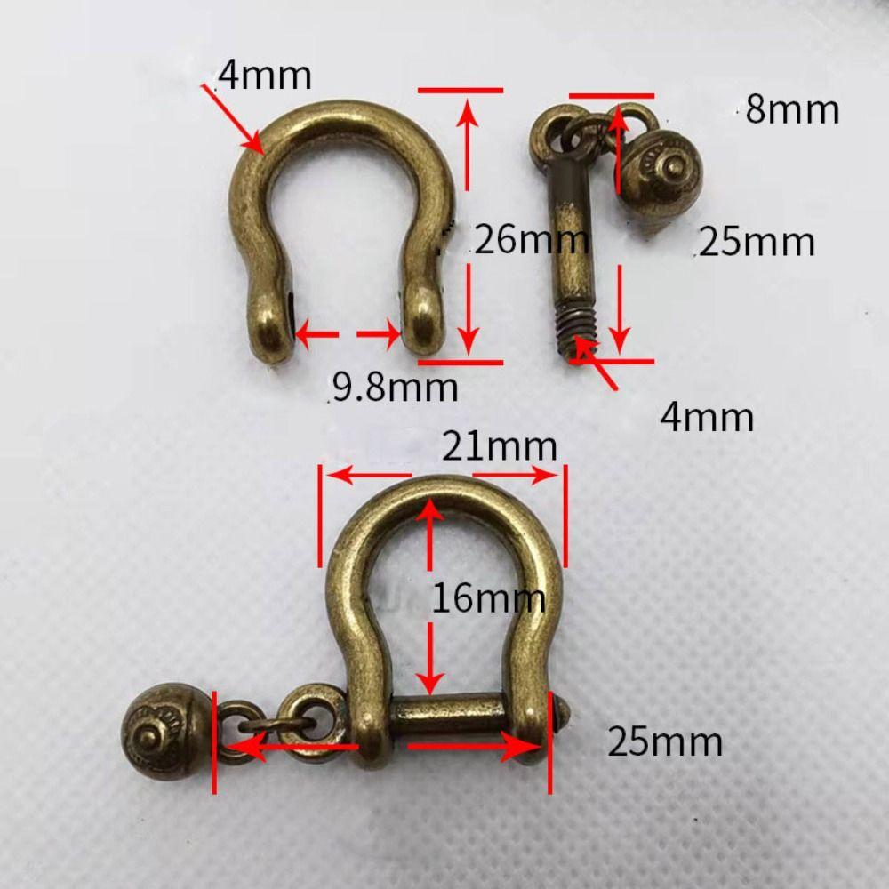 1piece Solid Brass Carabiner D Bow Staples Shackle Fob Key Ring Keychain Hook Screw Joint Connector Buckle