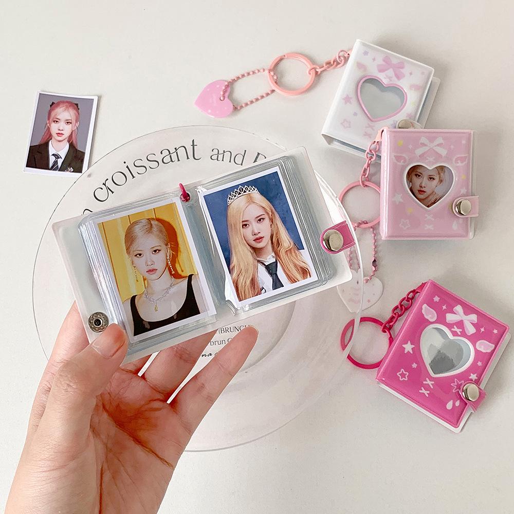Hisocute Mini 2 Inch Keychain Pendant Photo Album Girl Love Big Head Sticker Storage Album ID Photo Card Album