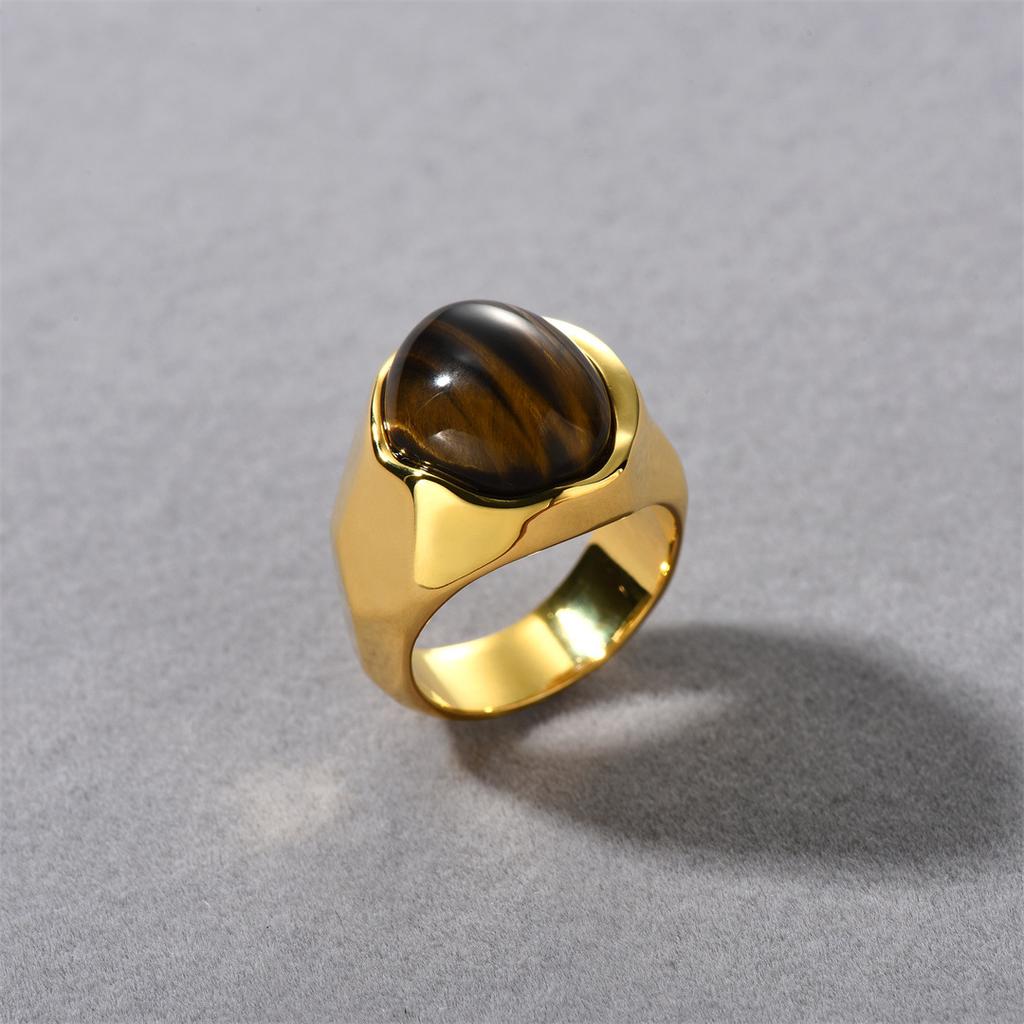 Maillard Style Medieval Store Jewelry Natural Tiger Eye Gem Ring Women'S Retro Niche Design Gold Ring