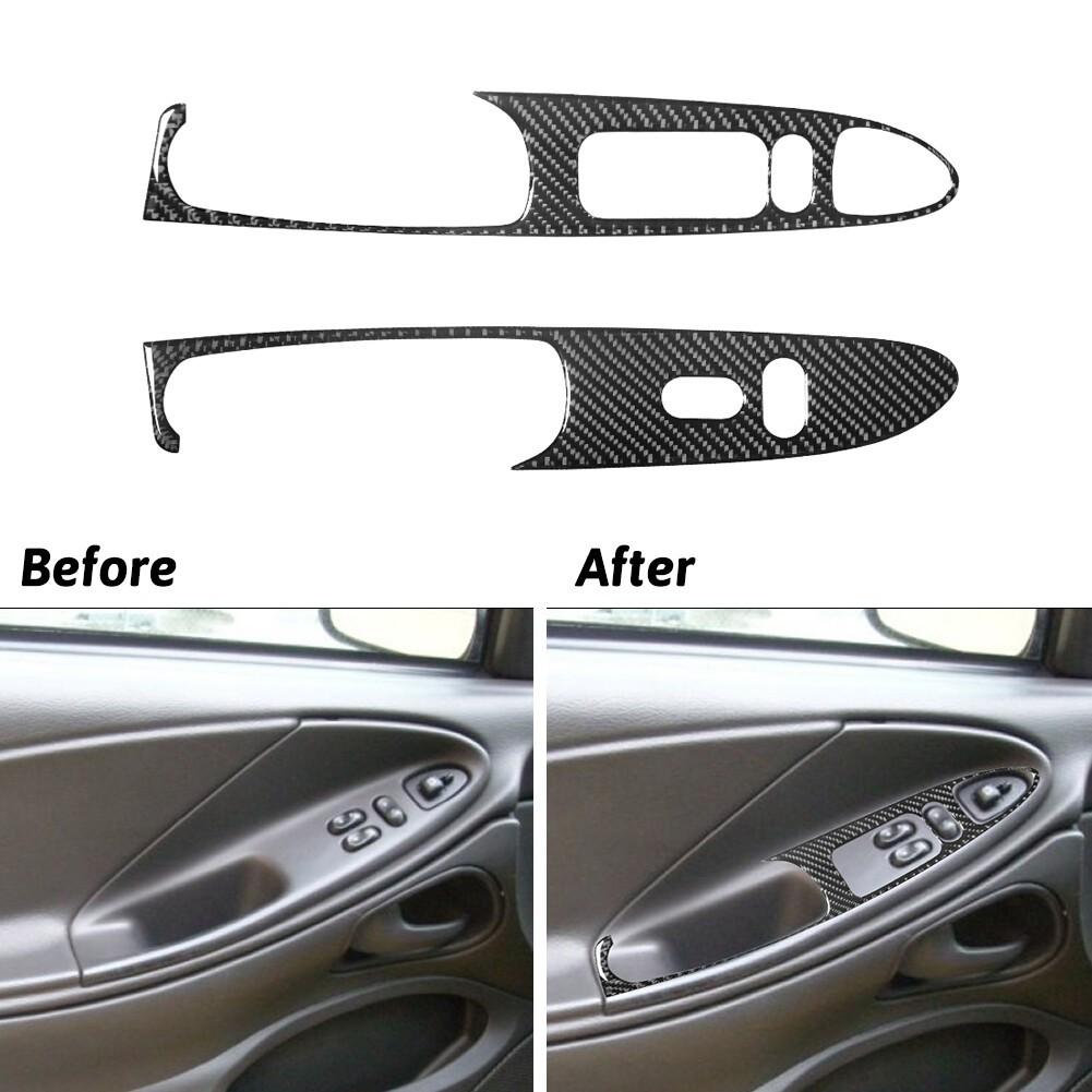 2x Carbon Fiber Door Control Panel Trim Cover For Ford Mustang Convertible 01-04
