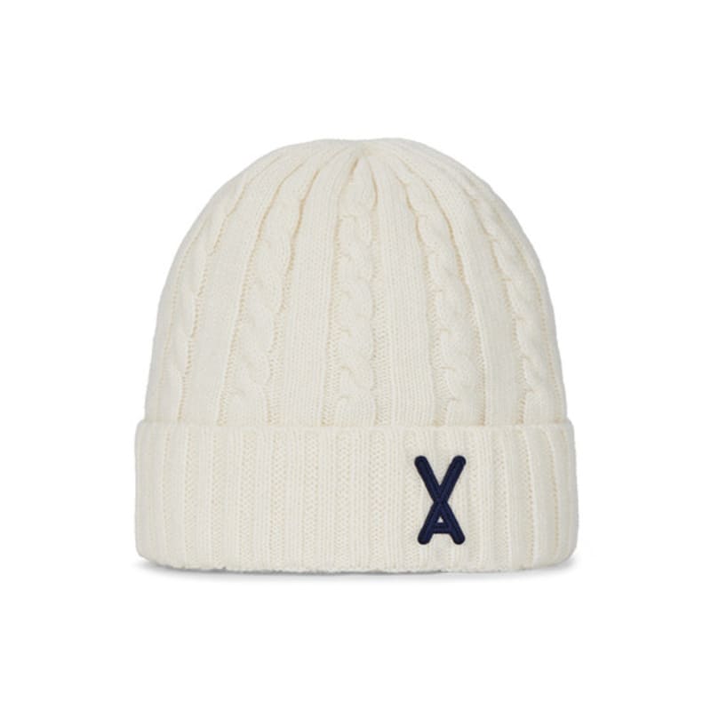 VARZAR VA Applique Cable Knit Beanie Ivory