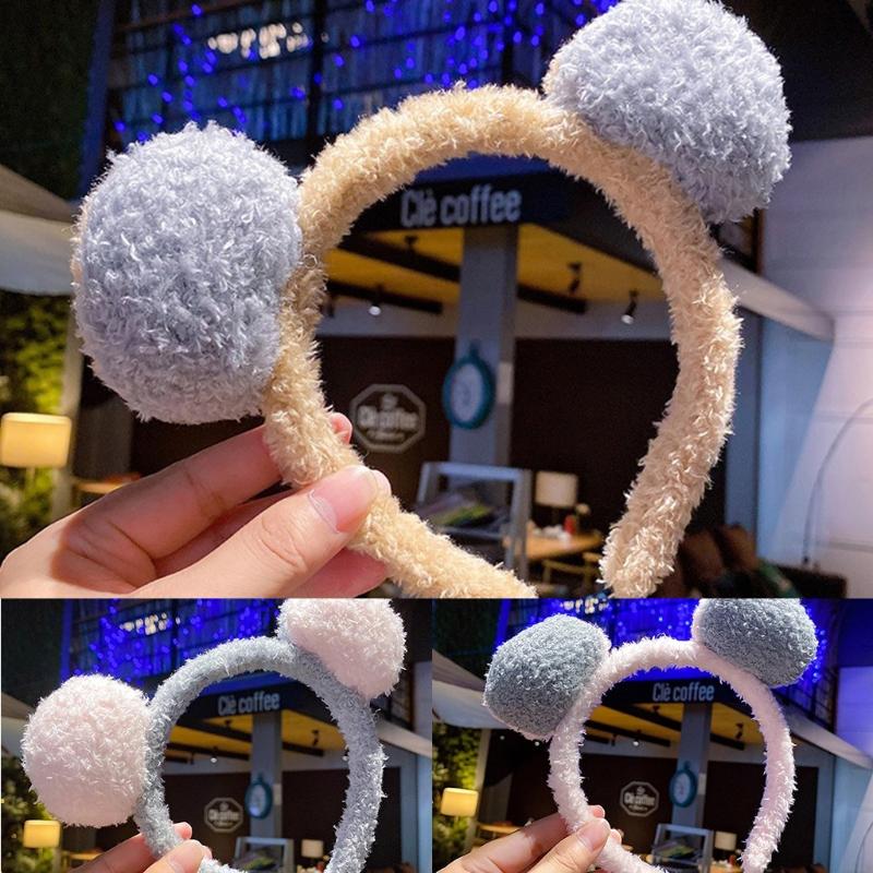 Niedlicher Plüsch Pompon Form Haarreif Damen Make-up Stirnband für Kinder Festival Party Auftritt Haarschmuck
