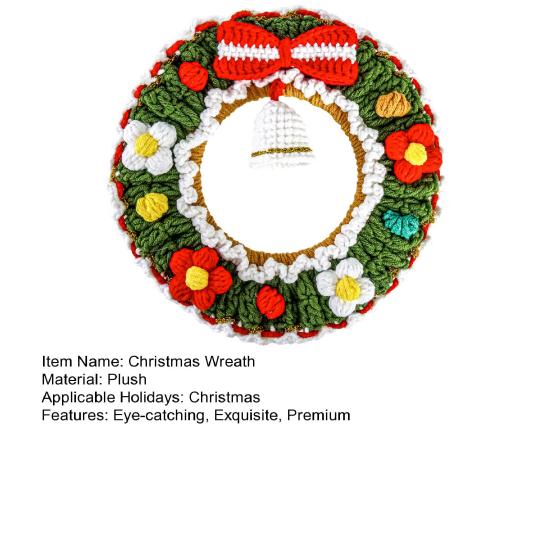 Crochet Christmas Wreath Ornaments Handmade Knitted Wreath Hanging Decoration with Bell for Xmas Tree Holiday Wall Home Decor