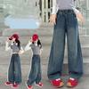 Children Winter Insulated Jeans Teen Kids Fashion Fleece Lined Street Trousers Girl Letter Embroidery Thermal Denim Pants