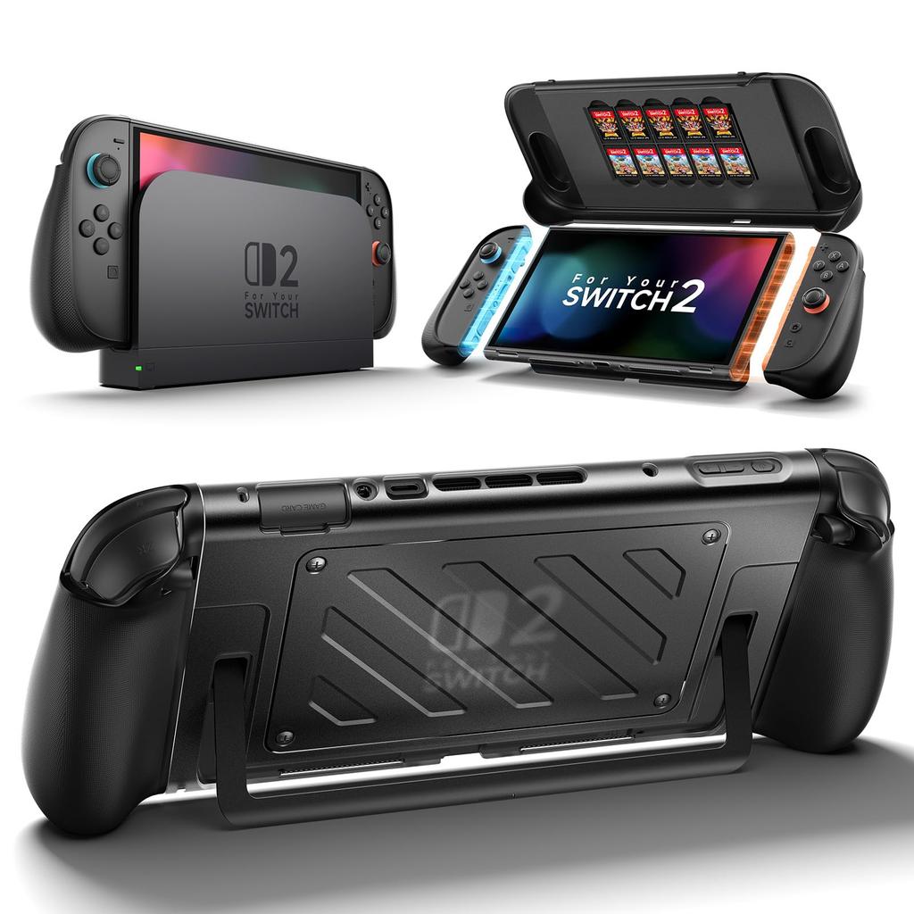 JSAUX Split Protective Case with Switch TPU Middle Frame PC Face Cover Ergonomic Grip Holds 10 Game Cards Stand Compatible Shock Absorption Scratch
