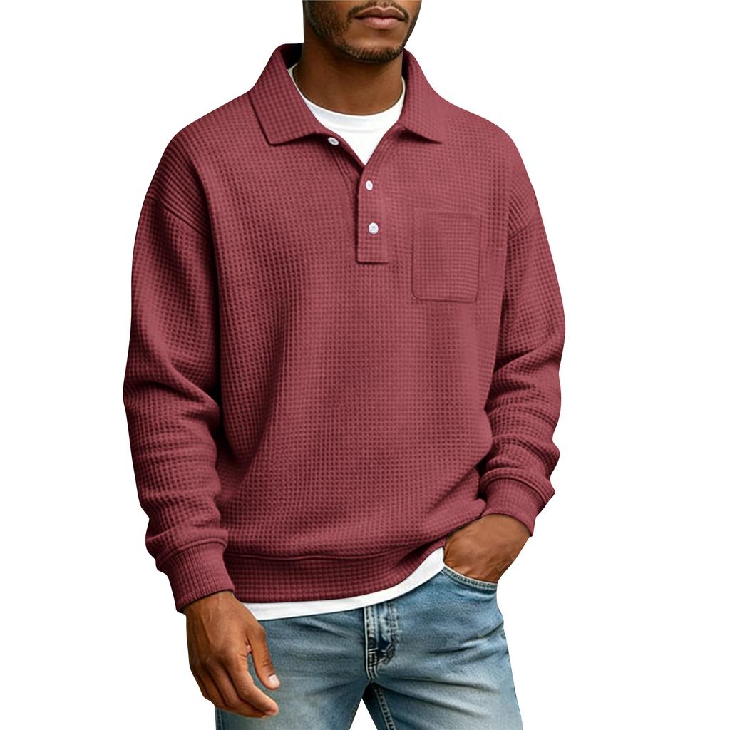 Men's Single Button With Pocket Long Sleeve Casual Sport T-Shirt