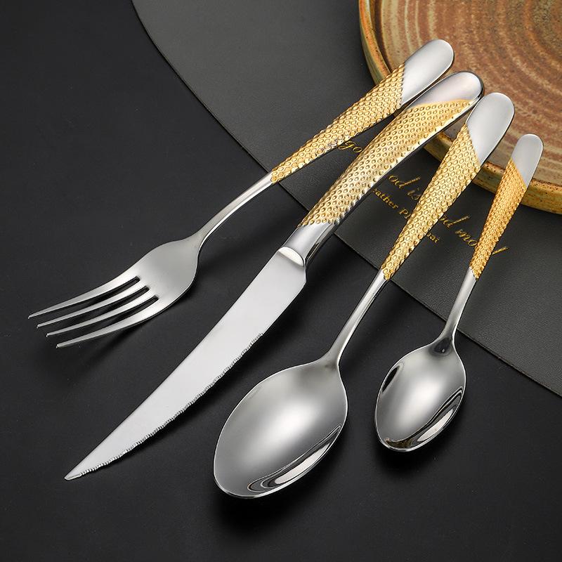 Cross 304 Stainless Steel Star Diamond Tableware Set: Steak Knife, Fork, Spoon, and Teaspoon for Home and Hotel Use