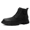 2024 Men's Boots Lace Up High Quality High Top Casual Classic Shoes Warm Plush Business Genuine Leather Shoes Cow Leather Boots