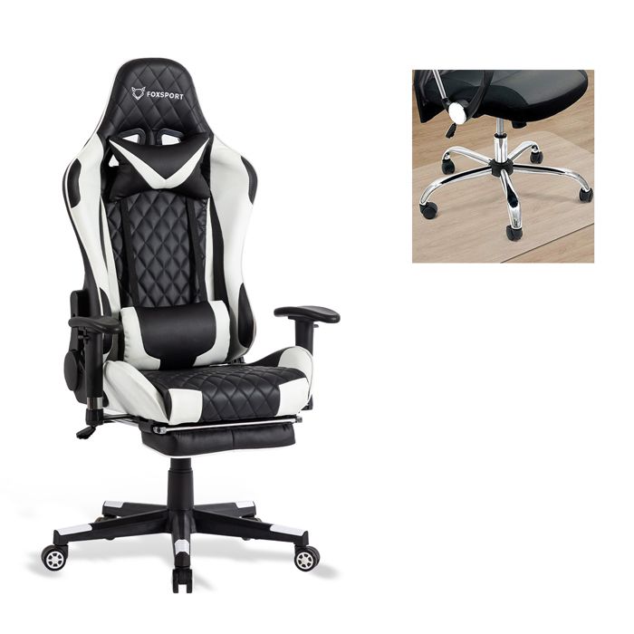 Fauteuil Gaming - FOXSPORT - Réglable - Blanc - Accoudoirs 3D - Pédale Intégrée