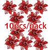 Artificial Christmas Tree Flower, Glitter Decorações, Natal Ornamentos, Presente De Ano Novo, 10pcs