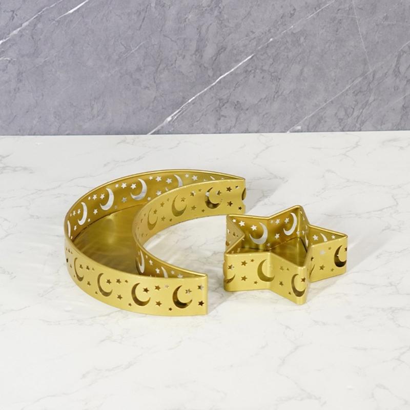 2pcs Middle Eastern Iron Fruit Plates Unique Crescents Moon Castles Iron Serving Tray for Middle Eastern Decors