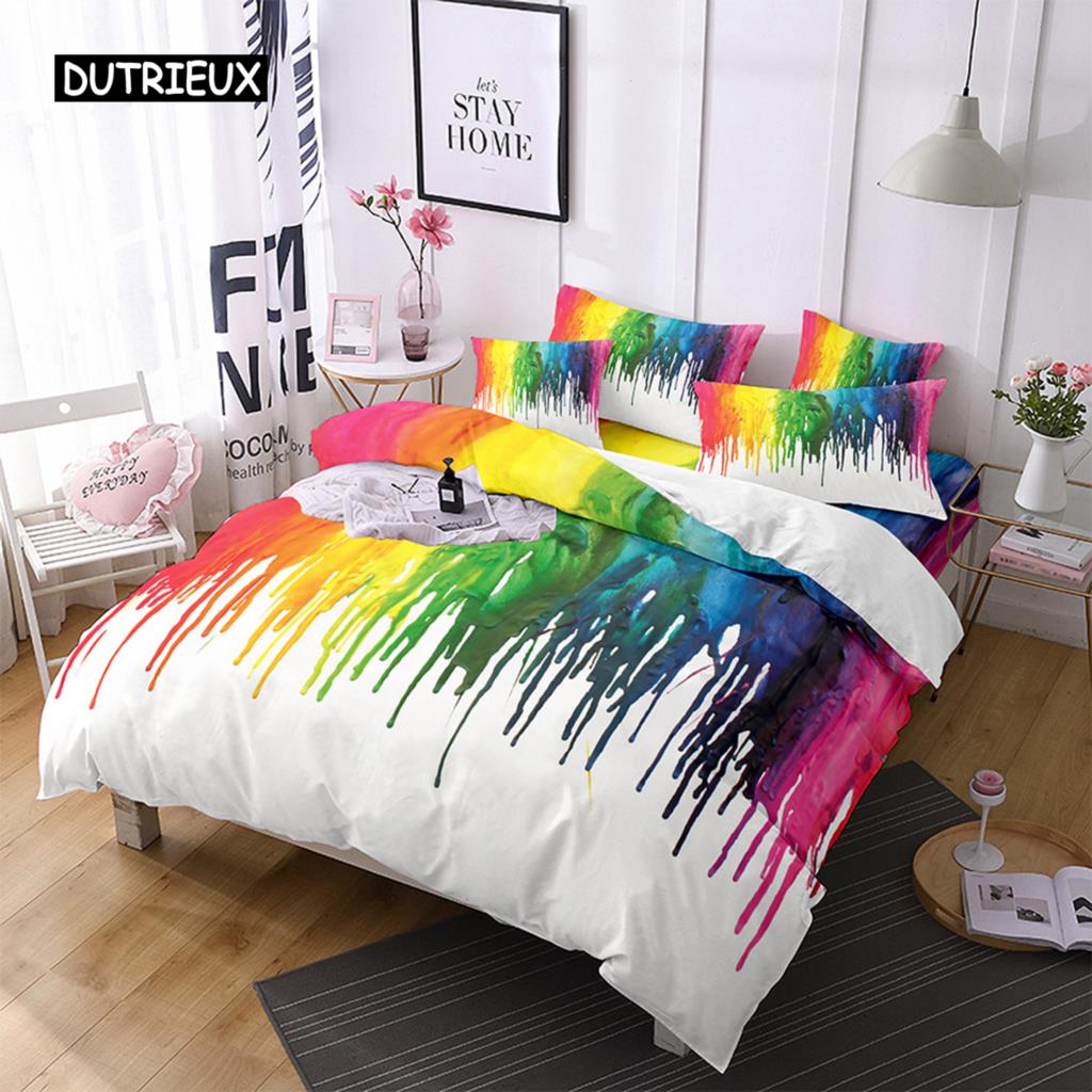 

Комплект пододеяльников с акварельным принтом, черный, разноцветный, с рисунком от руки, комплект постельного белья размера Queen, микрофибра, абстрактный узор, пододеяльник US Queen(228x228cm)