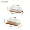 Creative Cheese Butter Plate Rectangular Wooden Tray Glass Cover Storage Box Cake Dessert Bread Dim Sum Plate Table Tableware