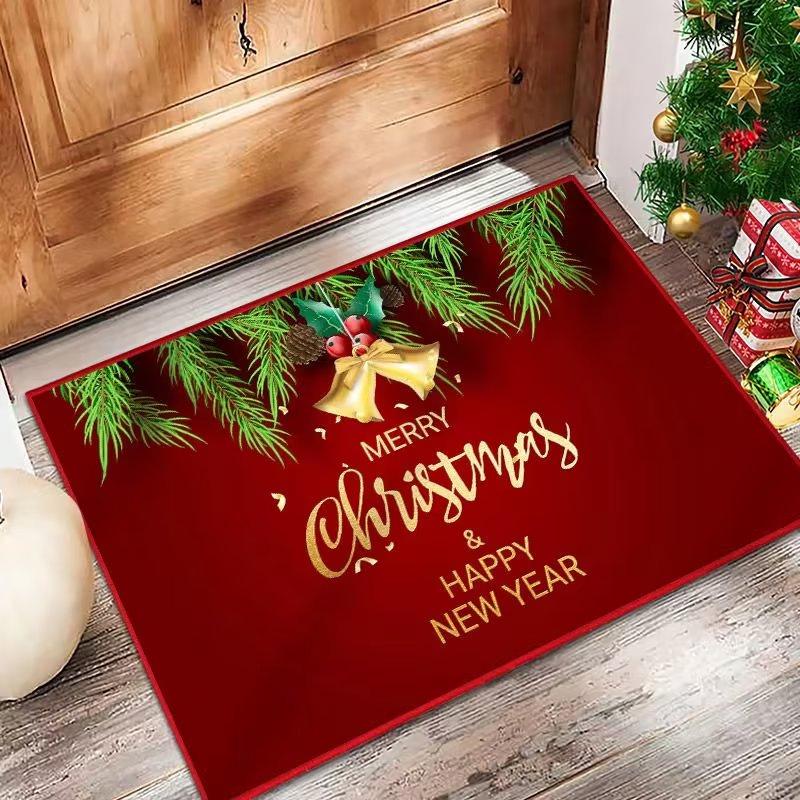Festive Red Non-slip Absorbent Door Mat - Christmas Crystal Velvet