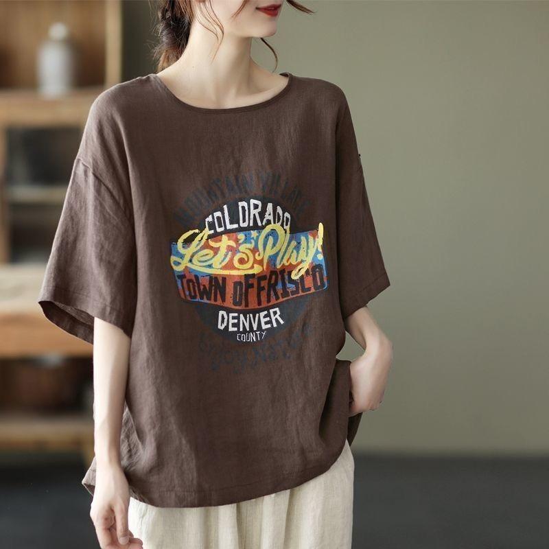 YYFS Women's Fashion Casual Summer Spring Flower Pattern Print 1/2 Sleeves O-Neck Blouses & Shirts